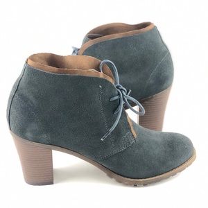 RUFF HEWN LACE UP SUEDE HEELED BOOTS IN CYPRESS